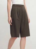 High Waisted Pleated Linen Tencel Shorts