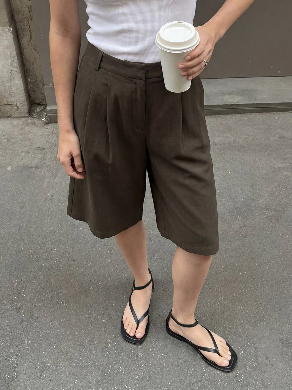 High Waisted Pleated Linen Tencel Shorts