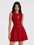 Keyhole Button Up Sleeveless Mini Dress