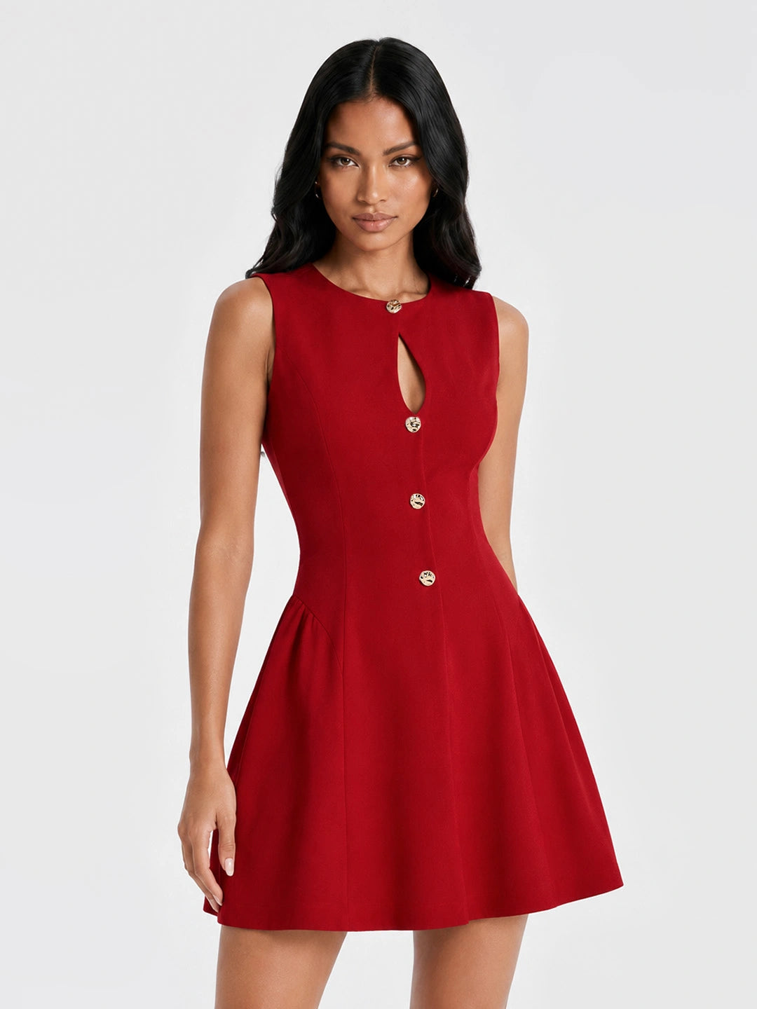 Keyhole Button Up Sleeveless Mini Dress