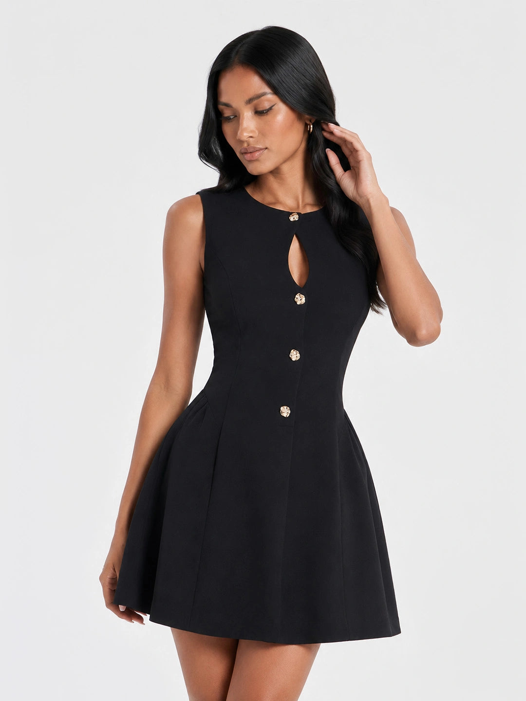 Keyhole Button Up Sleeveless Mini Dress