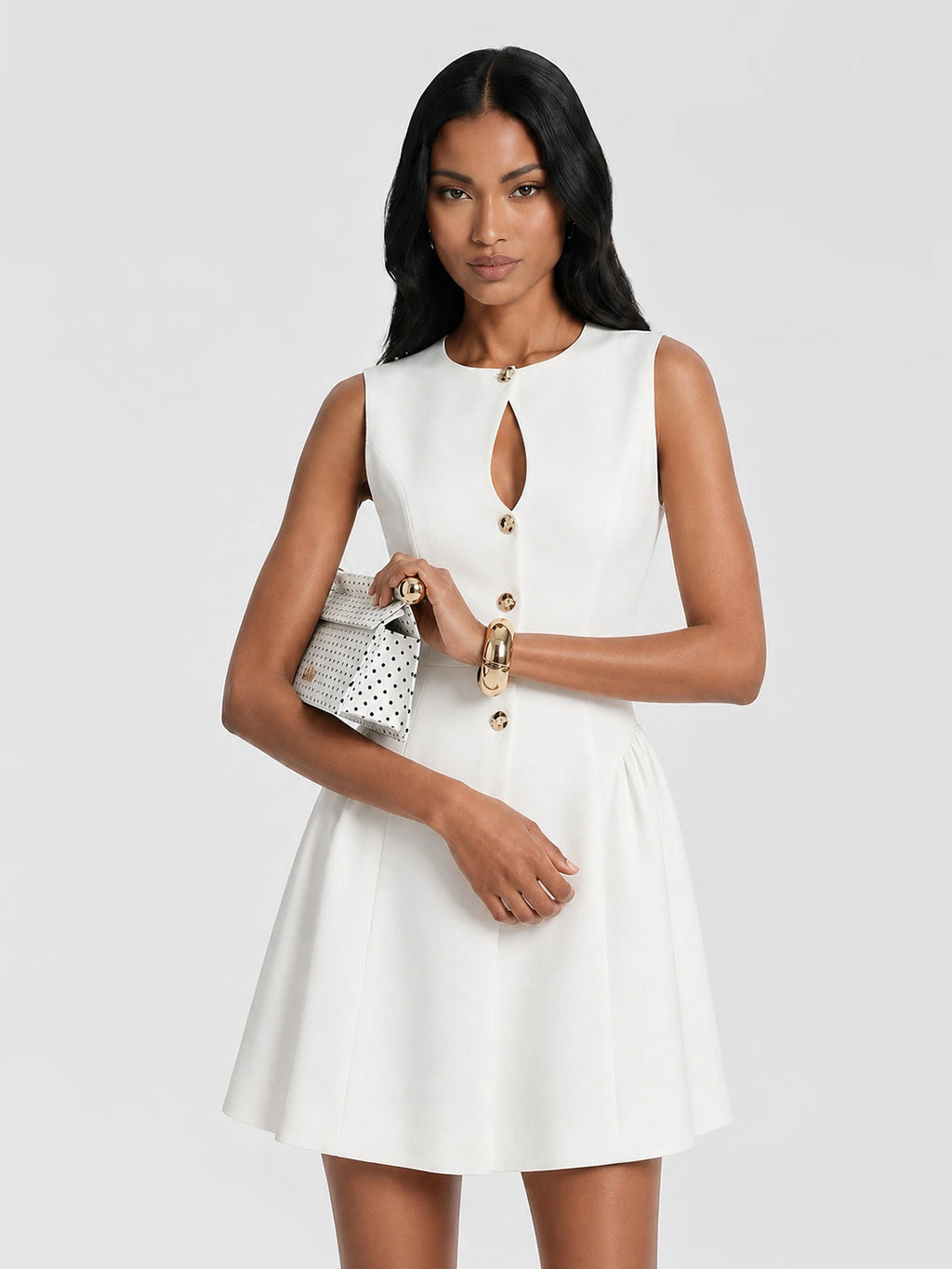 Keyhole Button Up Sleeveless Mini Dress