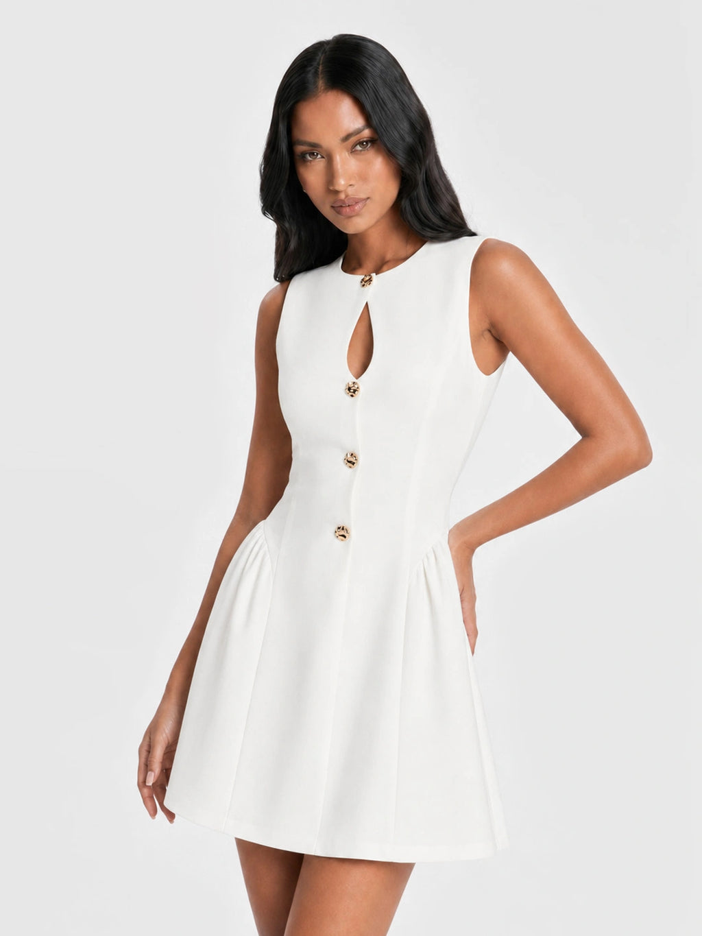 Keyhole Button Up Sleeveless Mini Dress