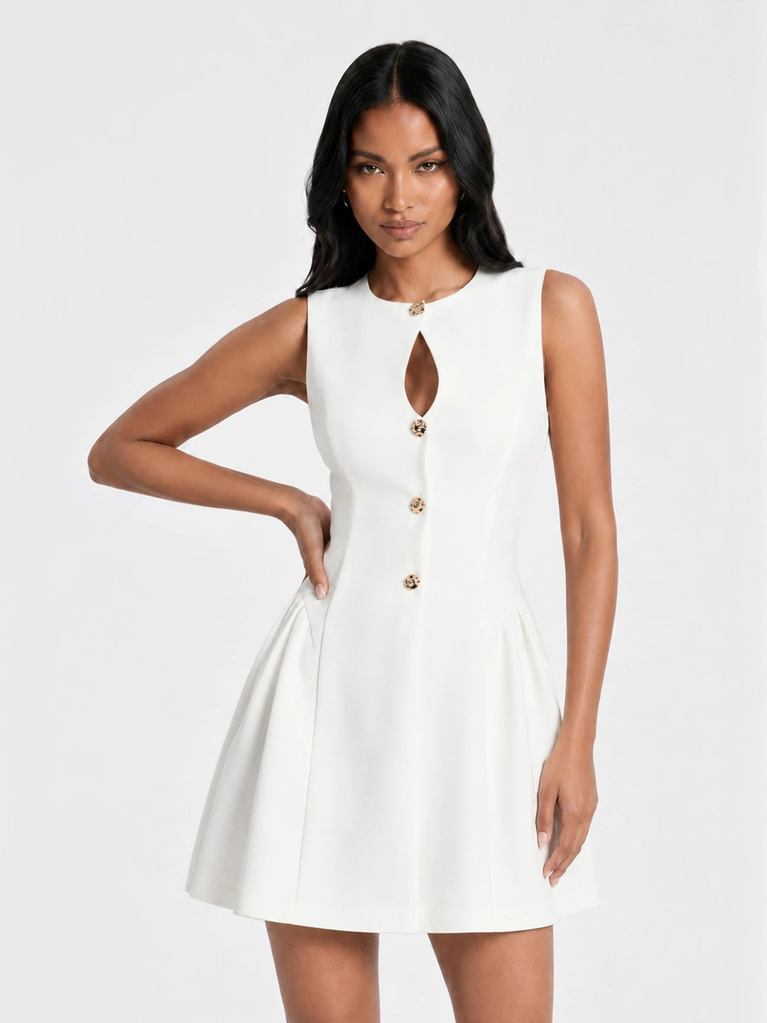 Keyhole Button Up Sleeveless Mini Dress