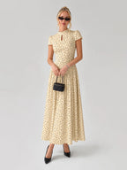 Vintage Polka Dot Drop Waist Midi Dress