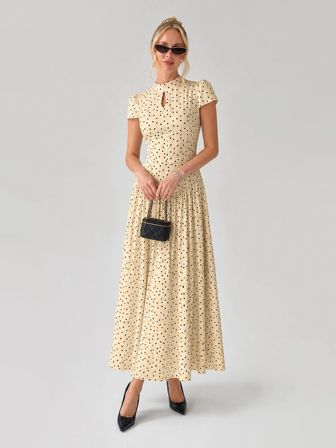 Vintage Polka Dot Drop Waist Midi Dress