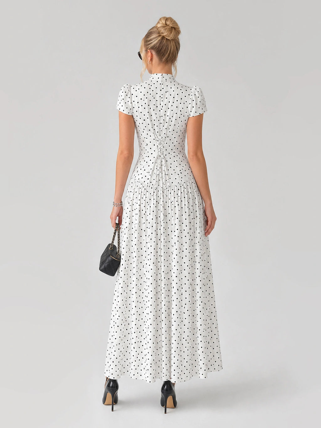 Vintage Polka Dot Drop Waist Midi Dress