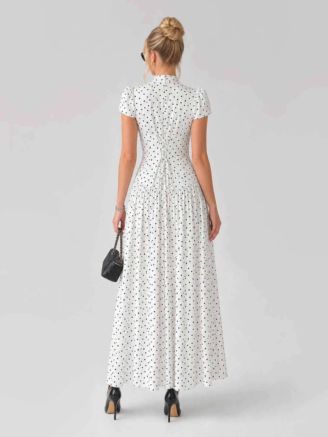 Vintage Polka Dot Drop Waist Midi Dress