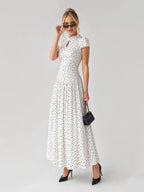 Vintage Polka Dot Drop Waist Midi Dress
