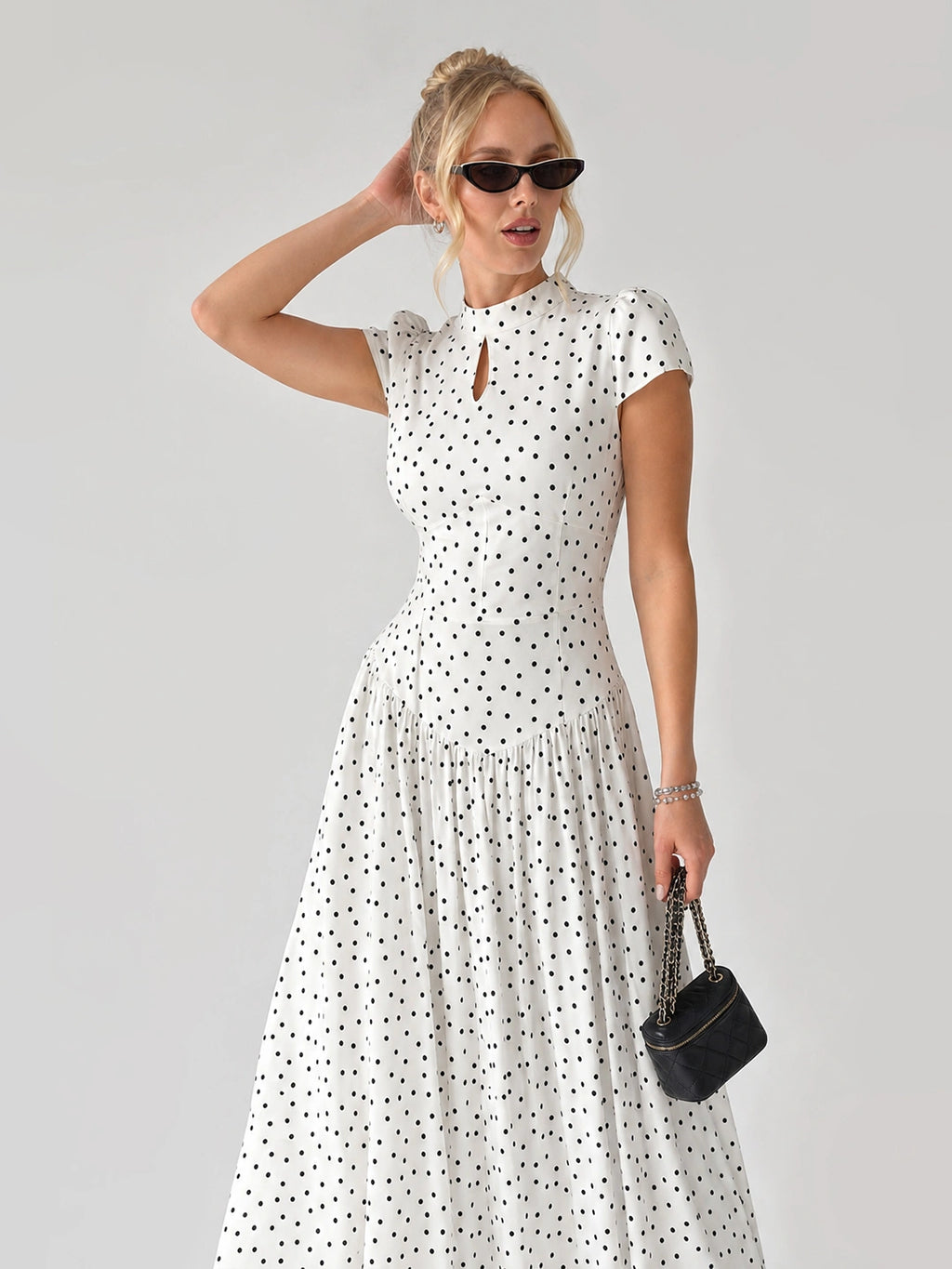 Vintage Polka Dot Drop Waist Midi Dress