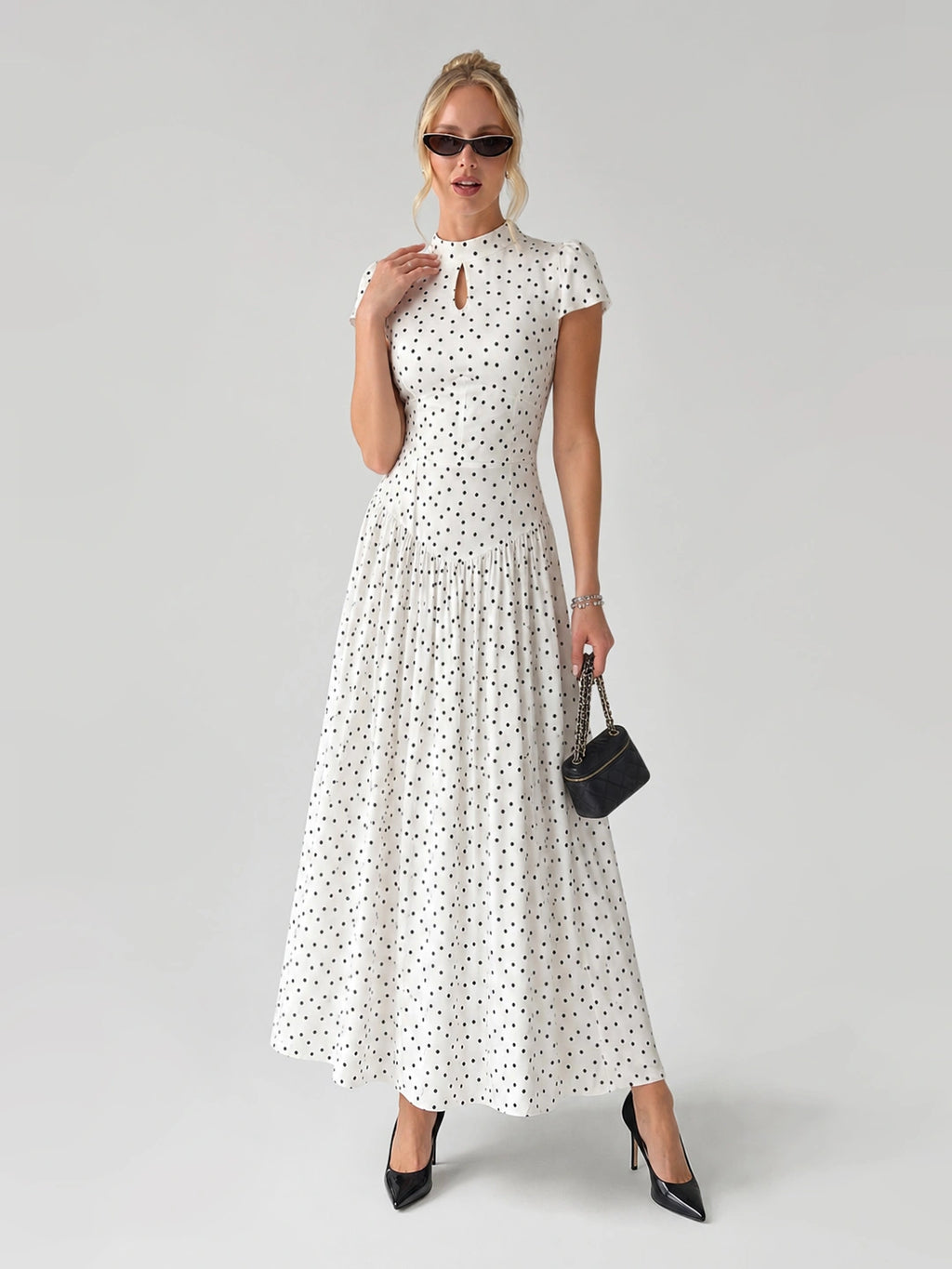 Vintage Polka Dot Drop Waist Midi Dress