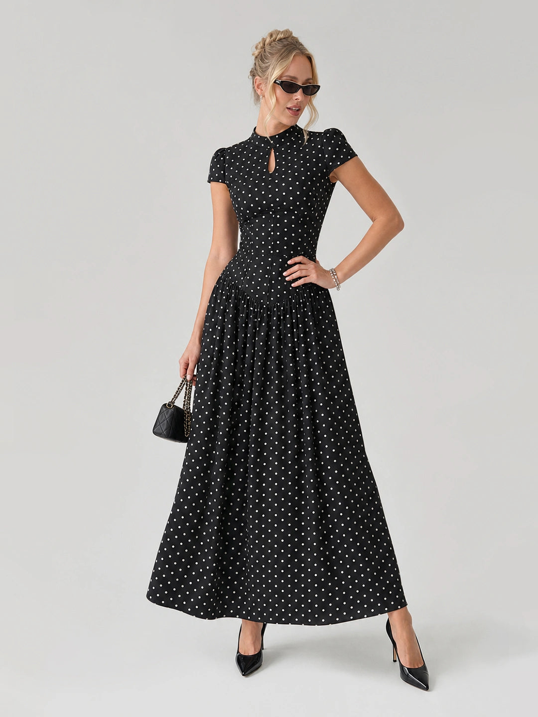 Vintage Polka Dot Drop Waist Midi Dress Secondary image