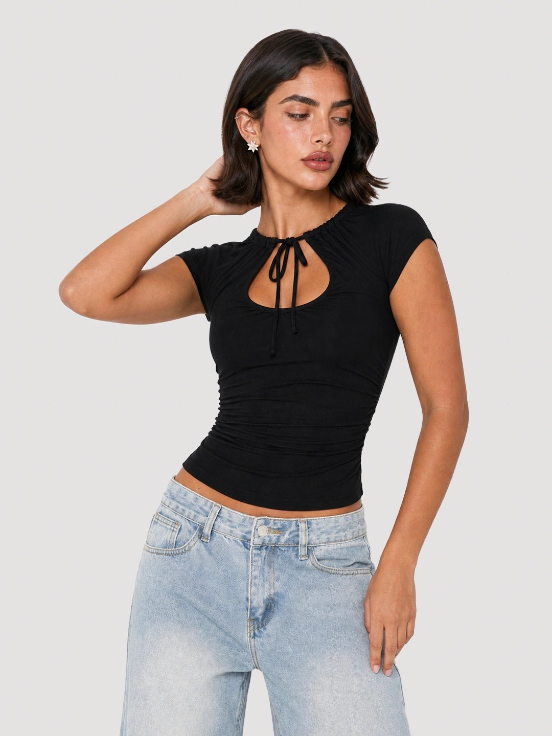 Keyhole Tie-Front Ruched Slim Fit Top Secondary image