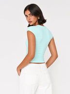Keyhole Tie-Front Ruched Slim Fit Top