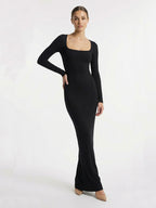 Knitted square neck fitted dress