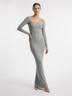 Knitted square neck fitted dress