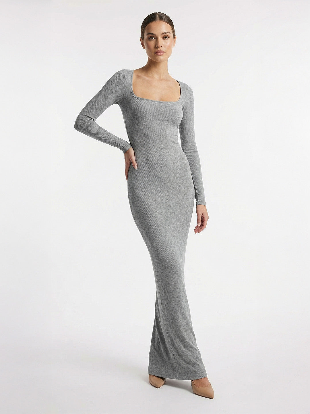 Knitted square neck fitted dress