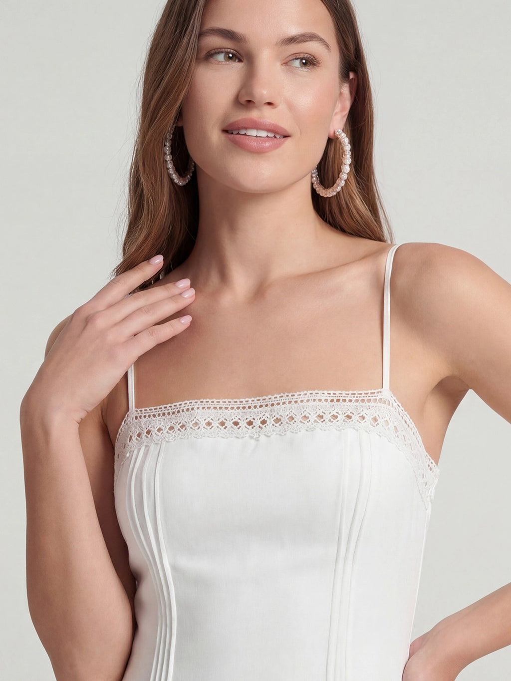 Lace-Trim Linen Spaghetti Strap Midi Dress