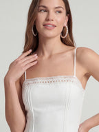 Lace-Trim Linen Spaghetti Strap Midi Dress