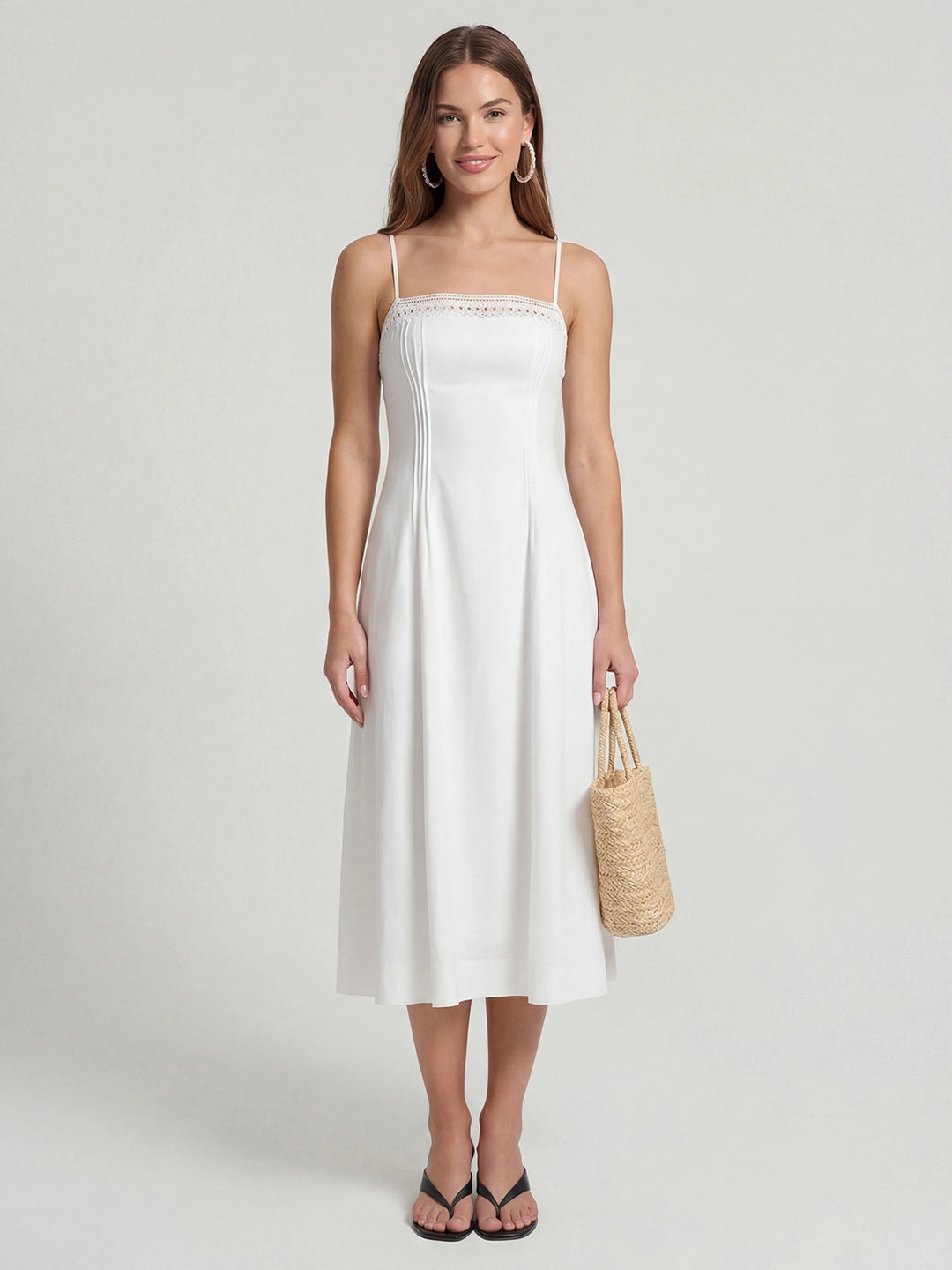 Lace-Trim Linen Spaghetti Strap Midi Dress Main image