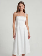Lace-Trim Linen Spaghetti Strap Midi Dress
