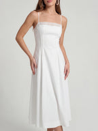 Lace-Trim Linen Spaghetti Strap Midi Dress