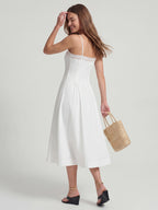 Lace-Trim Linen Spaghetti Strap Midi Dress