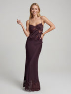 Lace-Trim Satin Cami and Maxi Skirt Set