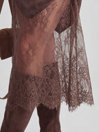 Lace-Trim Satin Midi Skirt