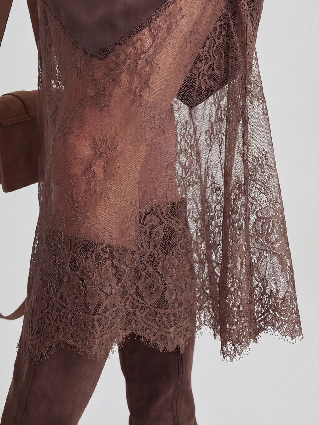 Lace-Trim Satin Midi Skirt