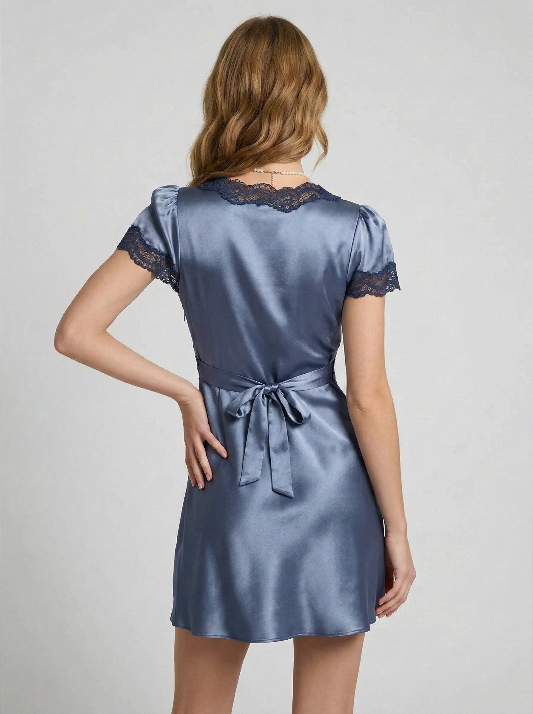 Lace-Trim Stain Short Sleeve Mini Dress