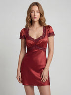Lace-Trim Stain Short Sleeve Mini Dress