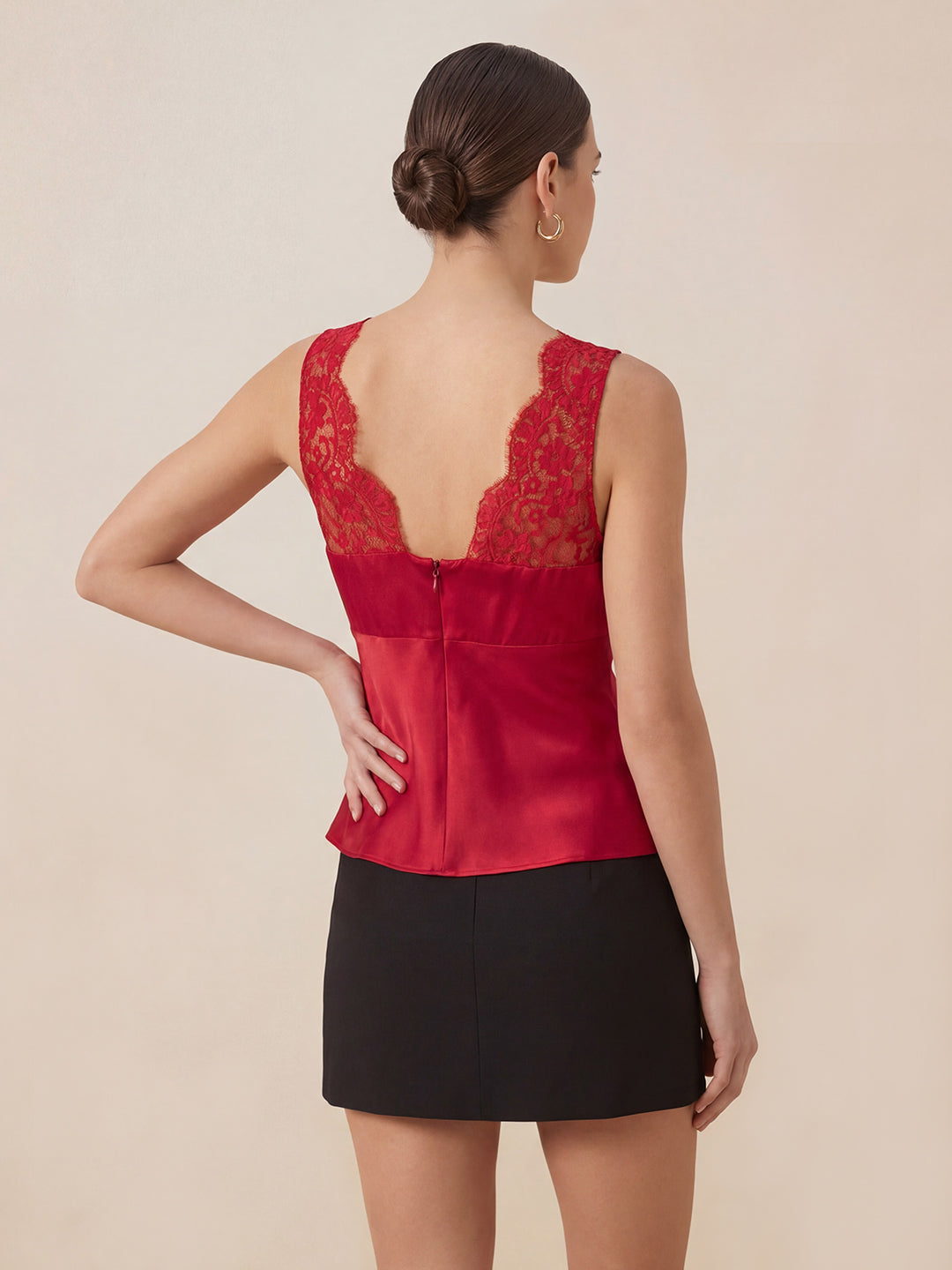 Valentine's Day Exclusive -Lace-Trim Silk V-Neck Camisole Top