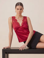 Valentine's Day Exclusive -Lace-Trim Silk V-Neck Camisole Top