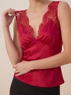 Valentine's Day Exclusive -Lace-Trim Silk V-Neck Camisole Top