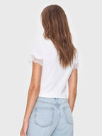 Lace-Trim Linen V-Neck Cap Sleeve Top