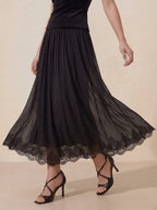 Lace-Trim Low-Rise Flare Maxi Skirt