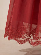 Valentine's Day Exclusive -Lace-Trim Low-Rise Flare Maxi Skirt