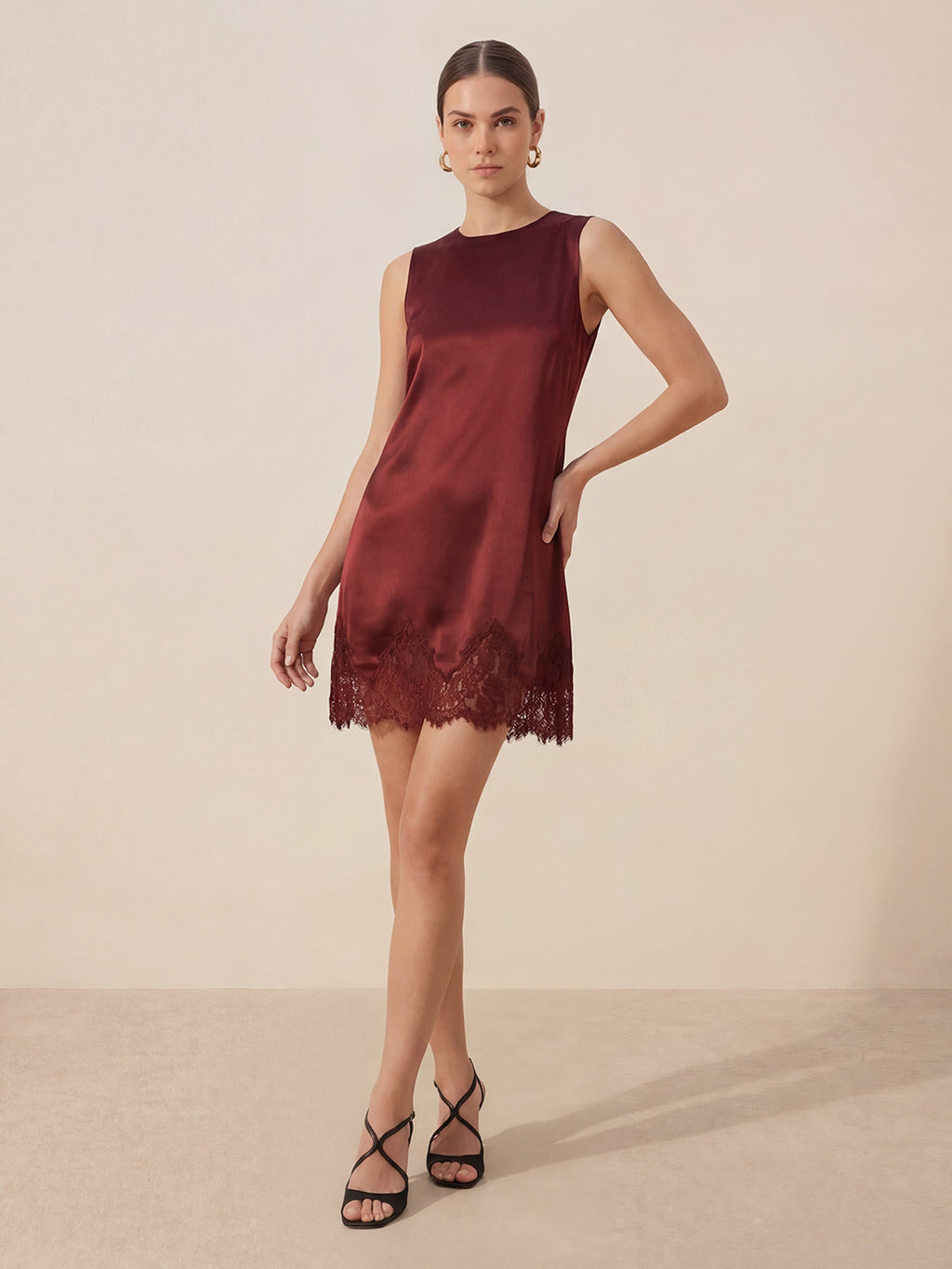 Valentine's Day Exclusive -Lace-Trimmed Silk Charmeuse Midi Dress