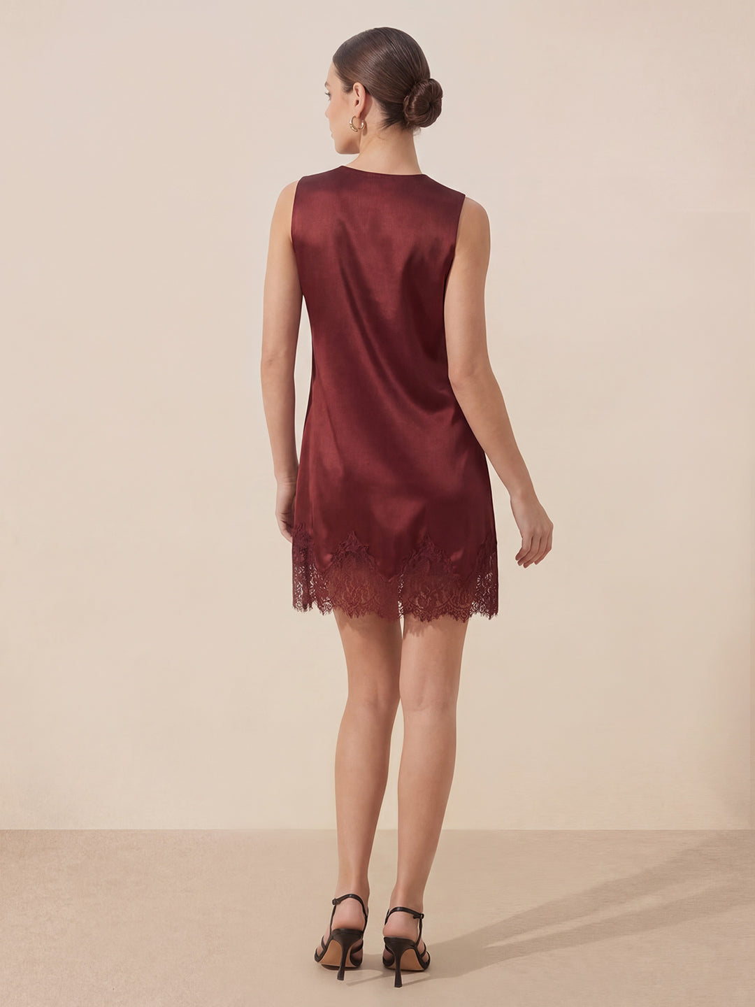 Valentine's Day Exclusive -Lace-Trimmed Silk Charmeuse Midi Dress