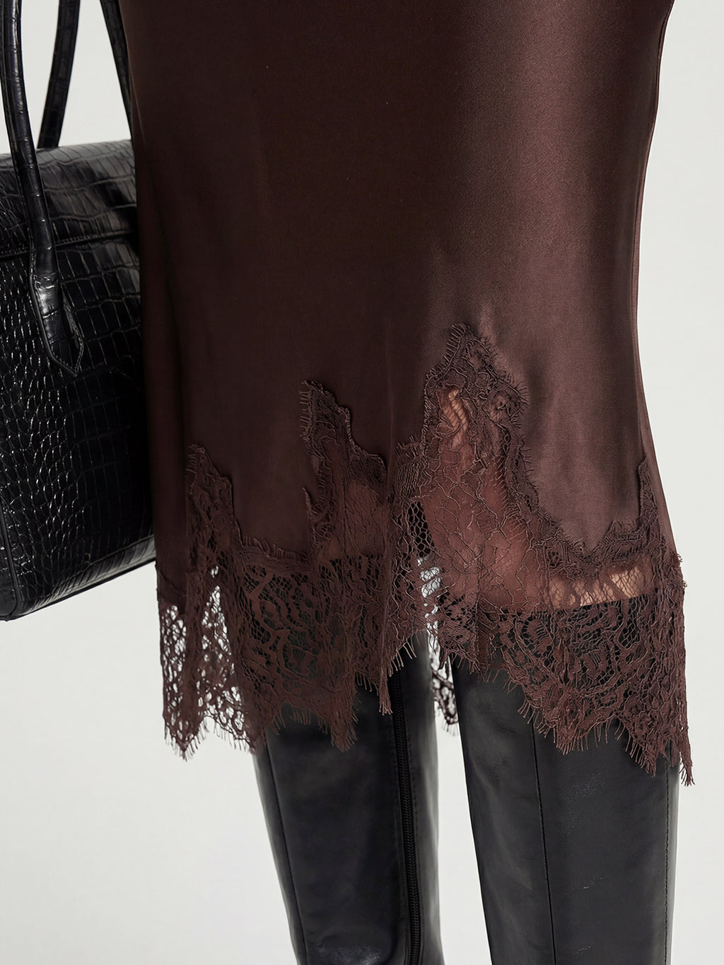 Lace-trimmed silk dress