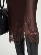 Lace-trimmed silk dress