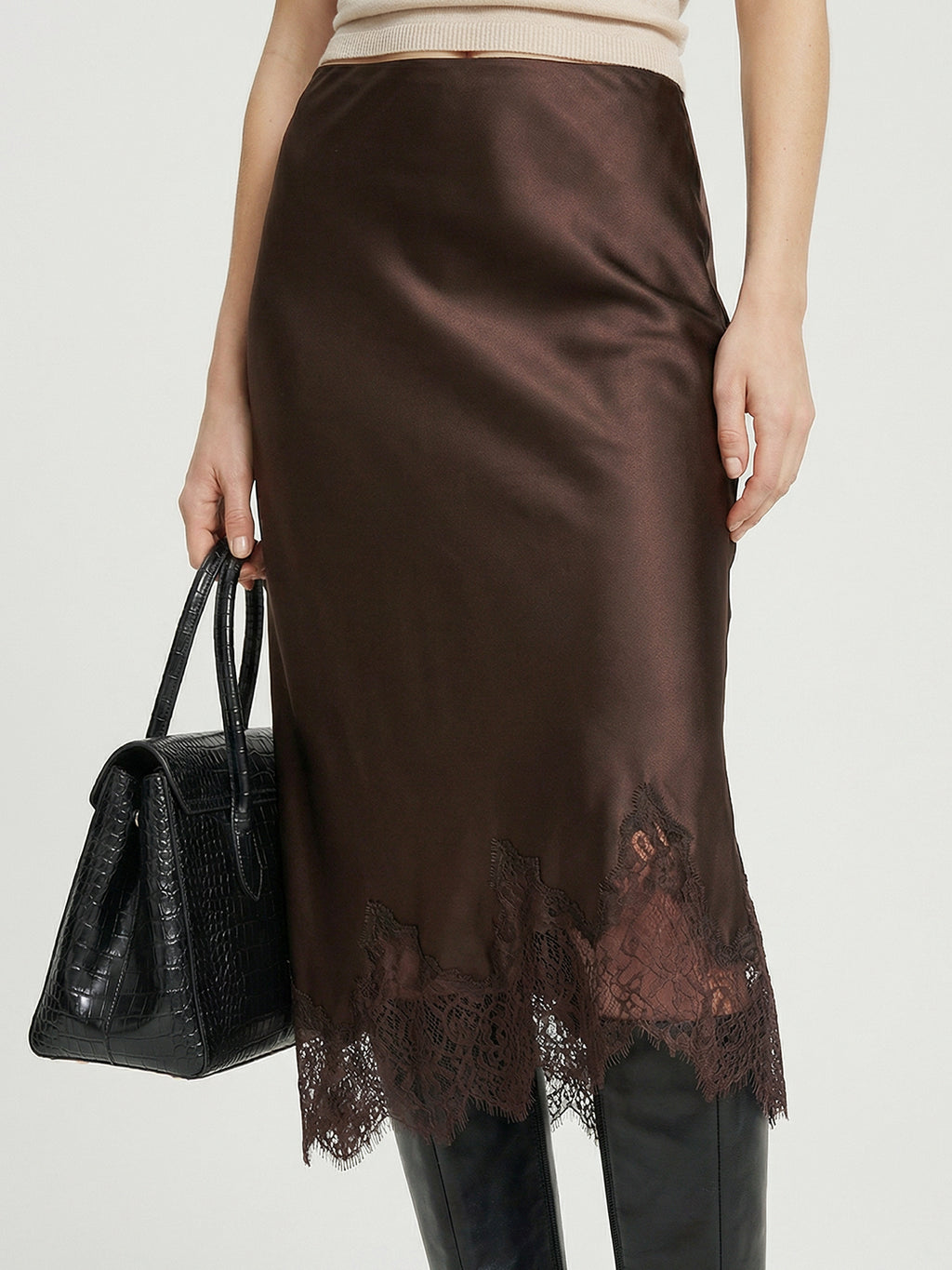 Lace-trimmed silk dress