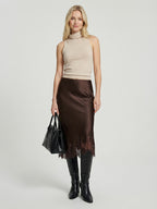 Lace-trimmed silk dress