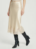 Lace-trimmed silk dress
