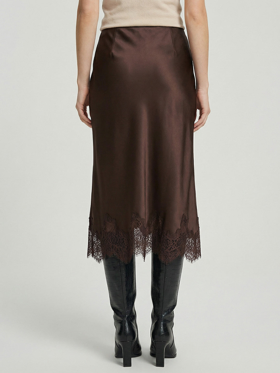 Lace-trimmed silk dress