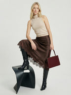 Lace-trimmed silk dress