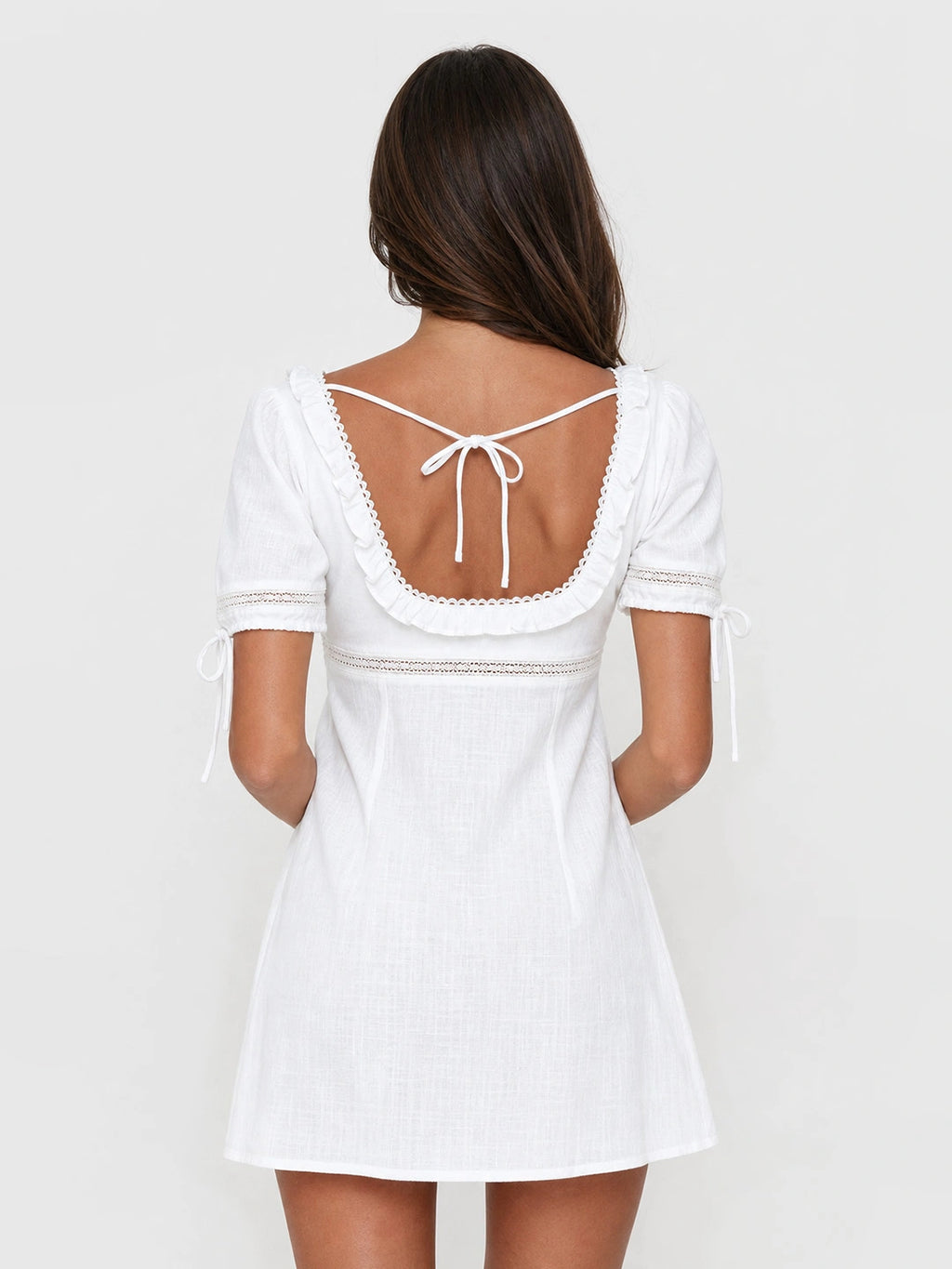 Lace Panel Puff Sleeve Cotton Mini Dress