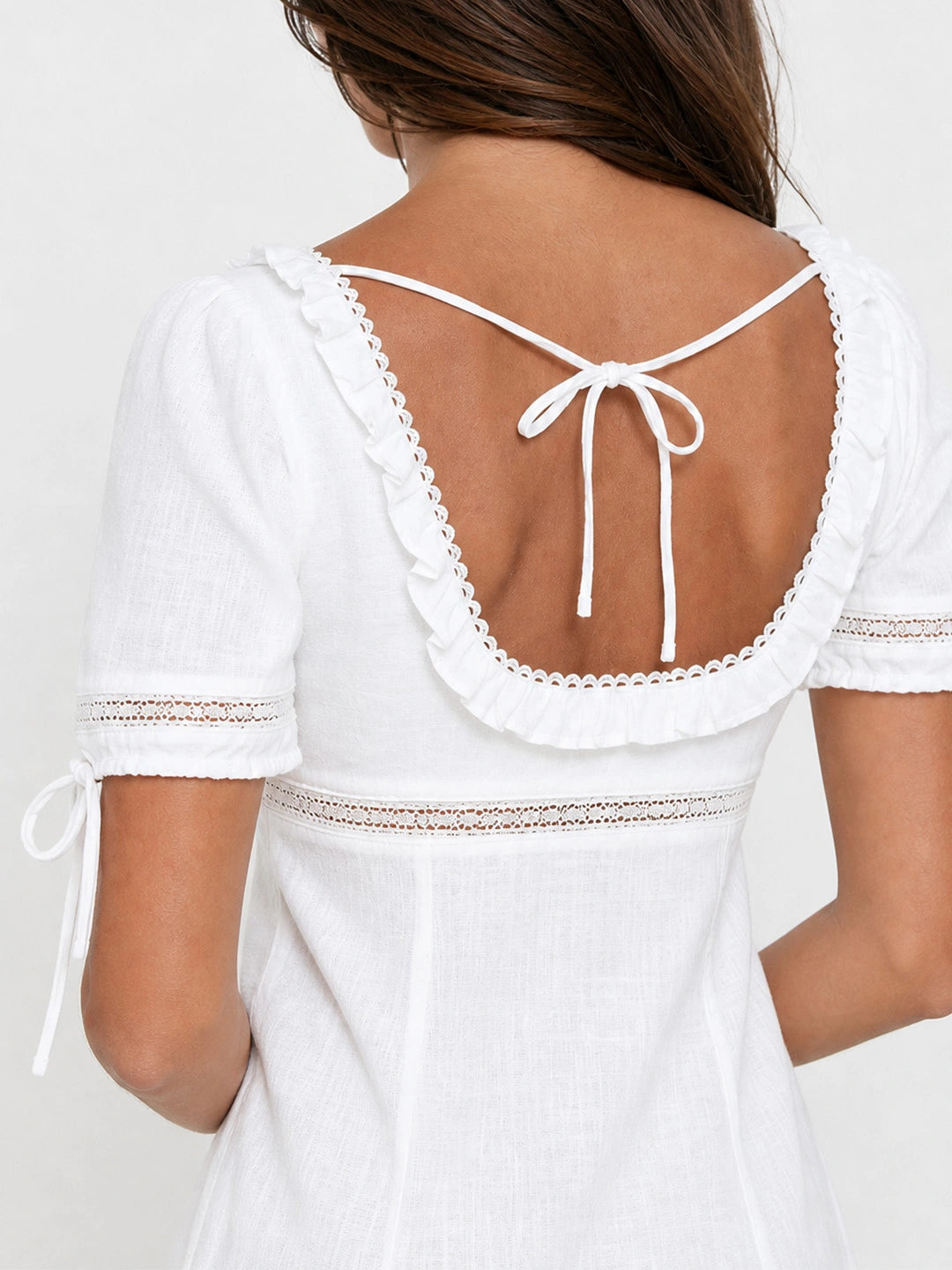 Lace Panel Puff Sleeve Cotton Mini Dress