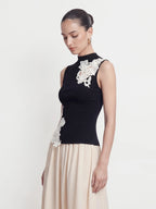 Lace Patchwork Sleeveless Knit Top